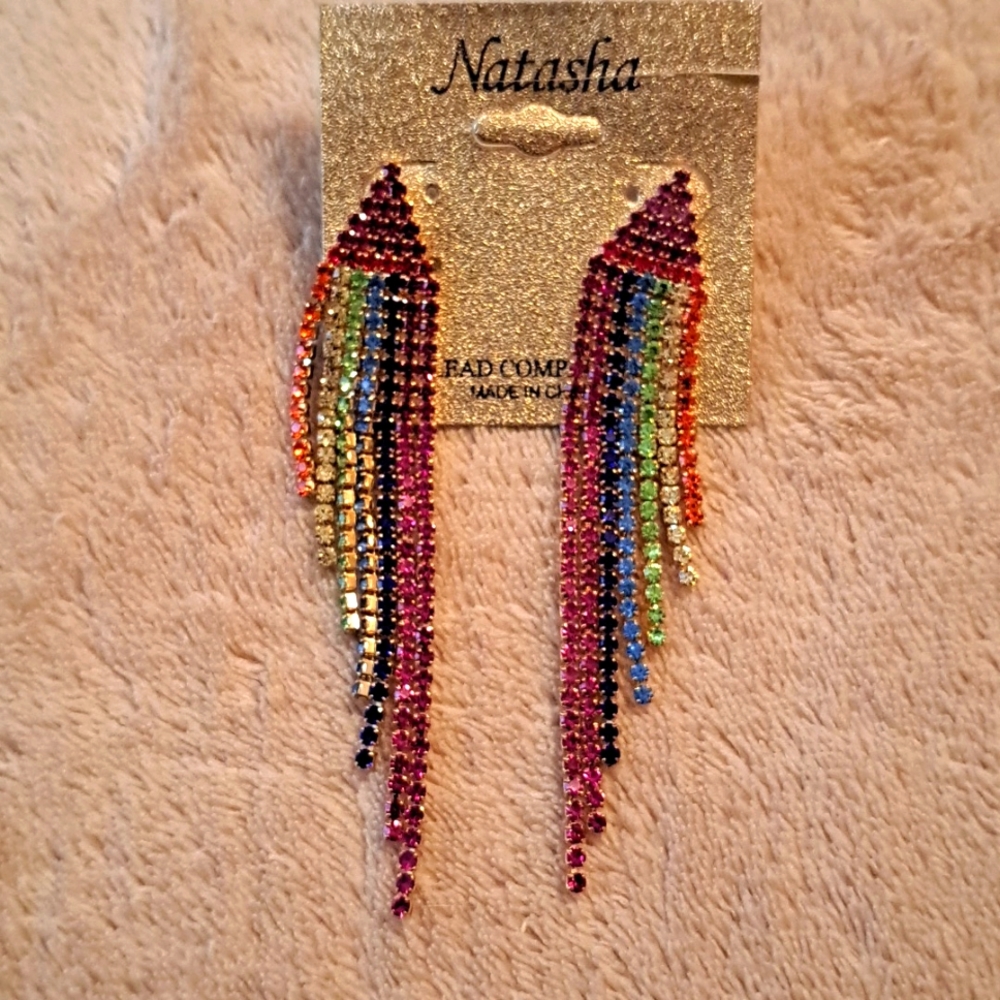 Natasha Rainbow Rhinestone Earrings  - New